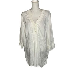 White V Neck 3/4 Sleeve Linen top size 1X